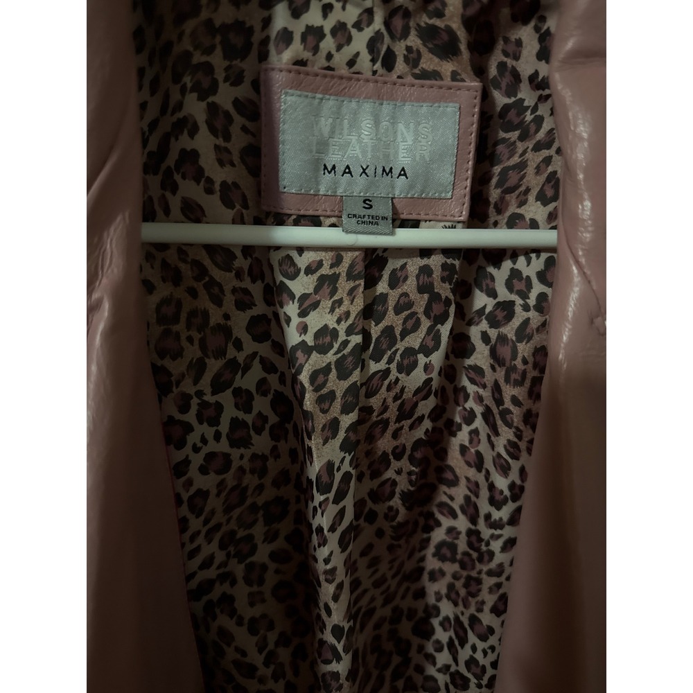 Wilsons Leather Maxima Womens Pink Leather Trench Coat Belted Leopard Lining S - Picture 5 of 5